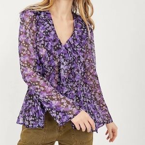 Free People Nina Floral Top Purple Timeless Classic Blouse NWT
